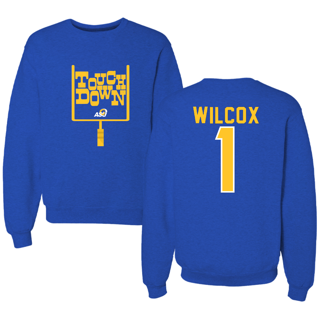 Angelo State University Football Blue Touchdown Crewneck - #1 Brayden Wilcox