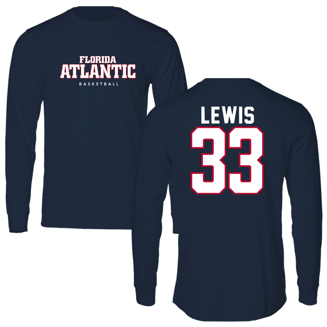 Florida Atlantic University Basketball Navy Block Performance Long Sleeve - #33 Emaya Lewis
