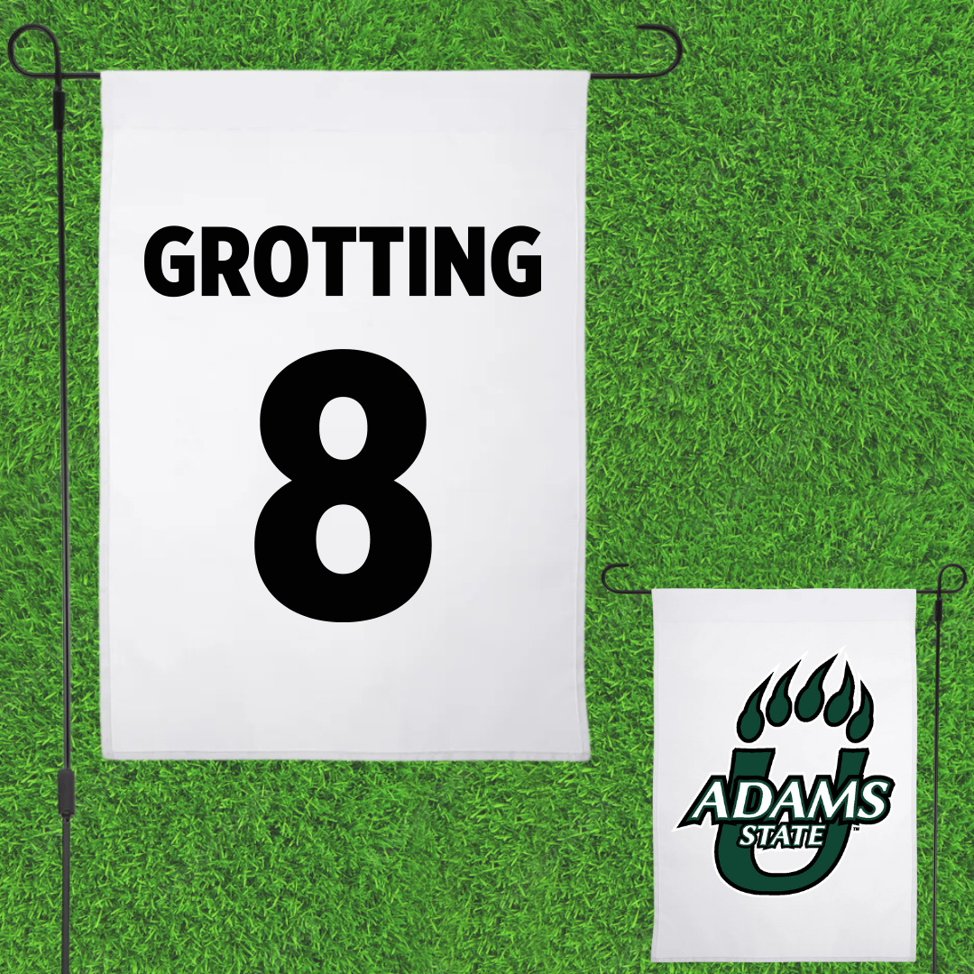 Adams State University Soccer White Garden Flag - #8 Hans-Kristian Grotting