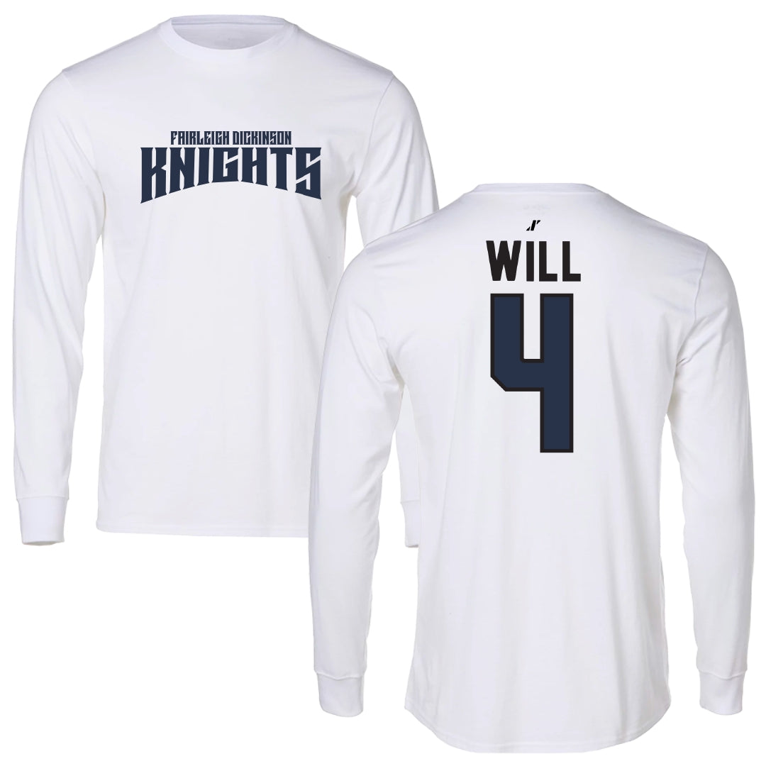 Fairleigh Dickinson University-Metropolitan Campus Baseball White Classic Performance Long Sleeve - #4 Zack Will