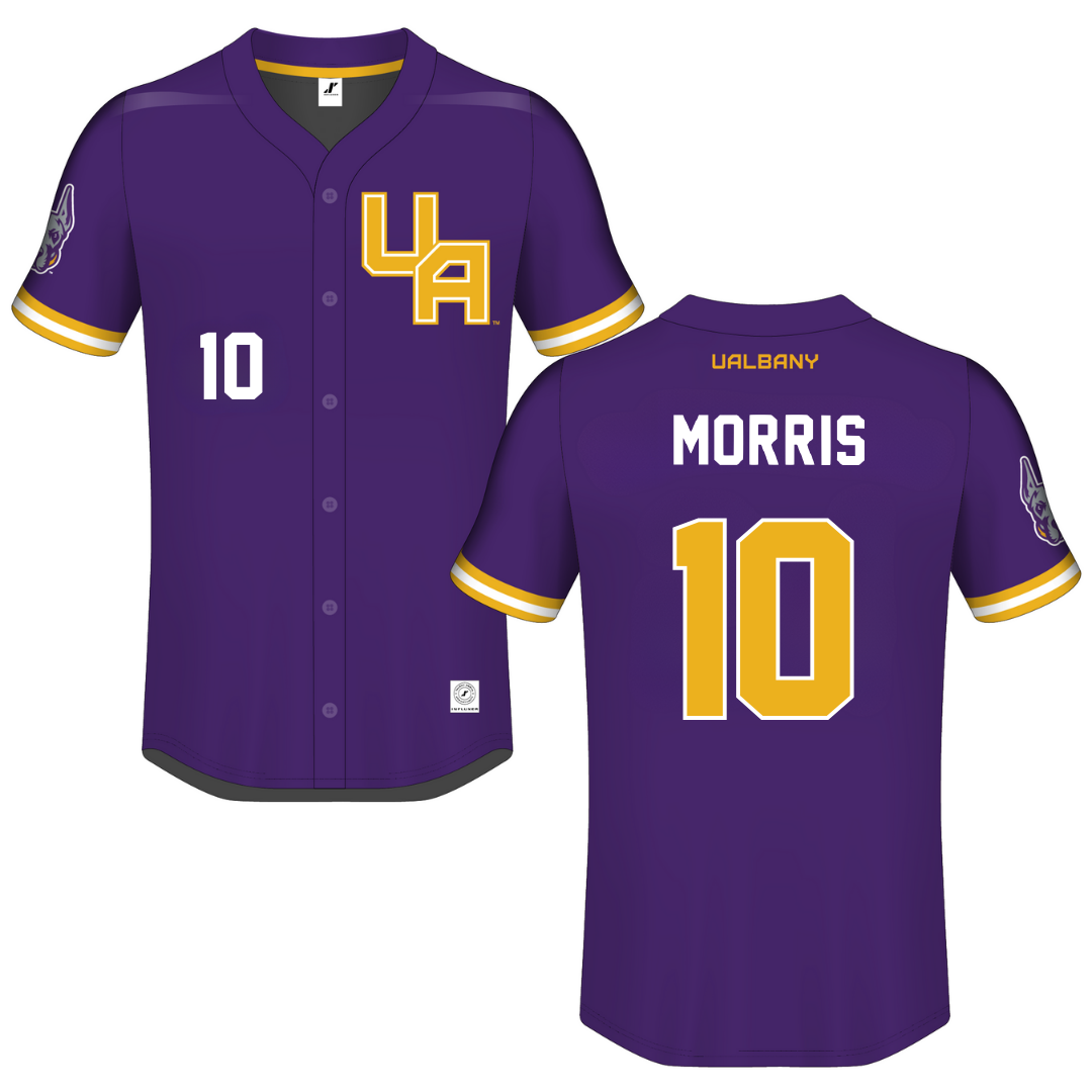 University at Albany Purple Button-Down Jersey - #10 Logan Morris