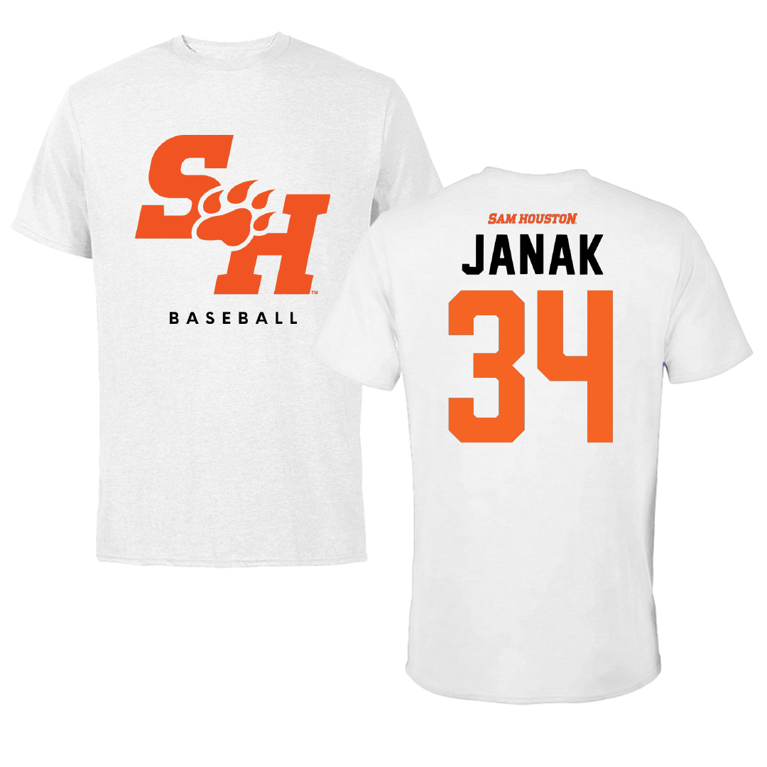 Sam Houston State University Baseball White Tee - #34 James Janak