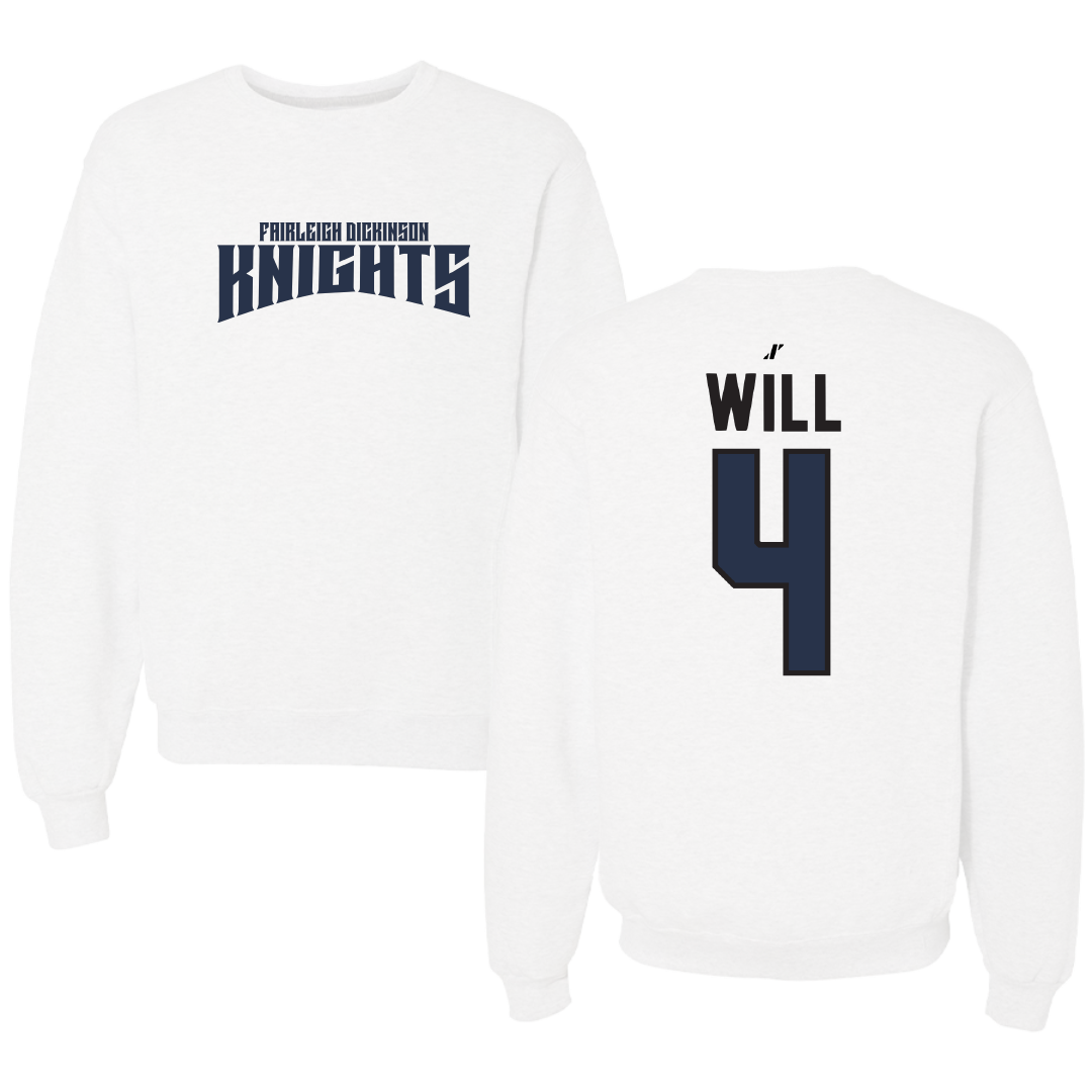 Fairleigh Dickinson University-Metropolitan Campus Baseball White Classic Crewneck - #4 Zack Will