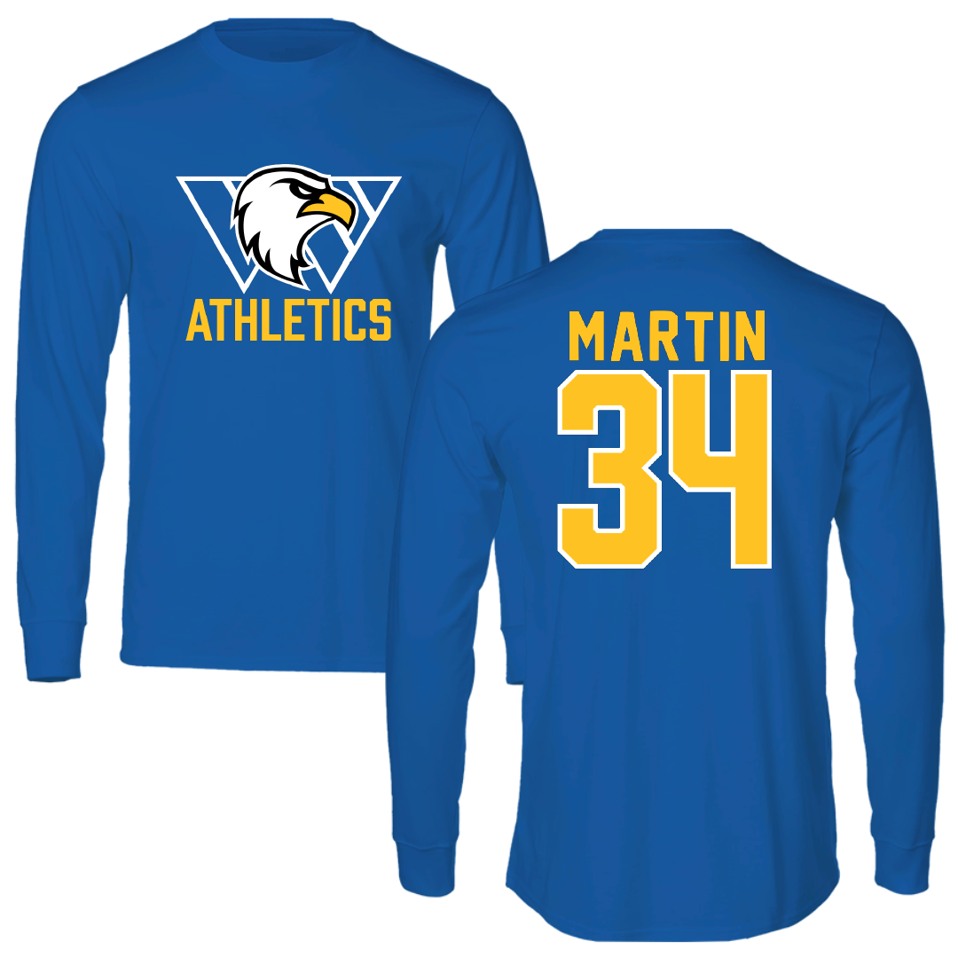 Williams Baptist University Baseball Blue Performance Long Sleeve - #34 Kaden Martin