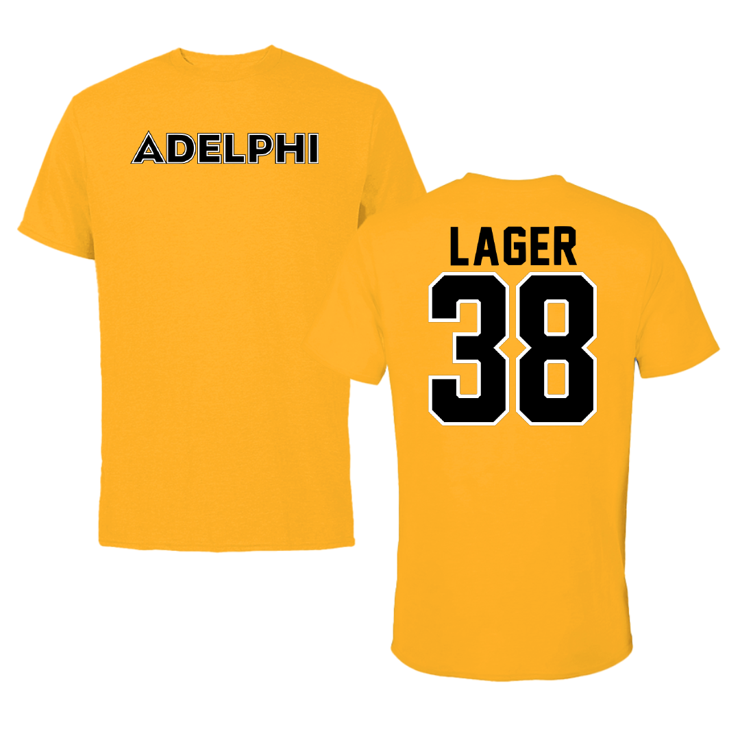 Adelphi University Soccer Gold Tee - #38 Ethan Lager