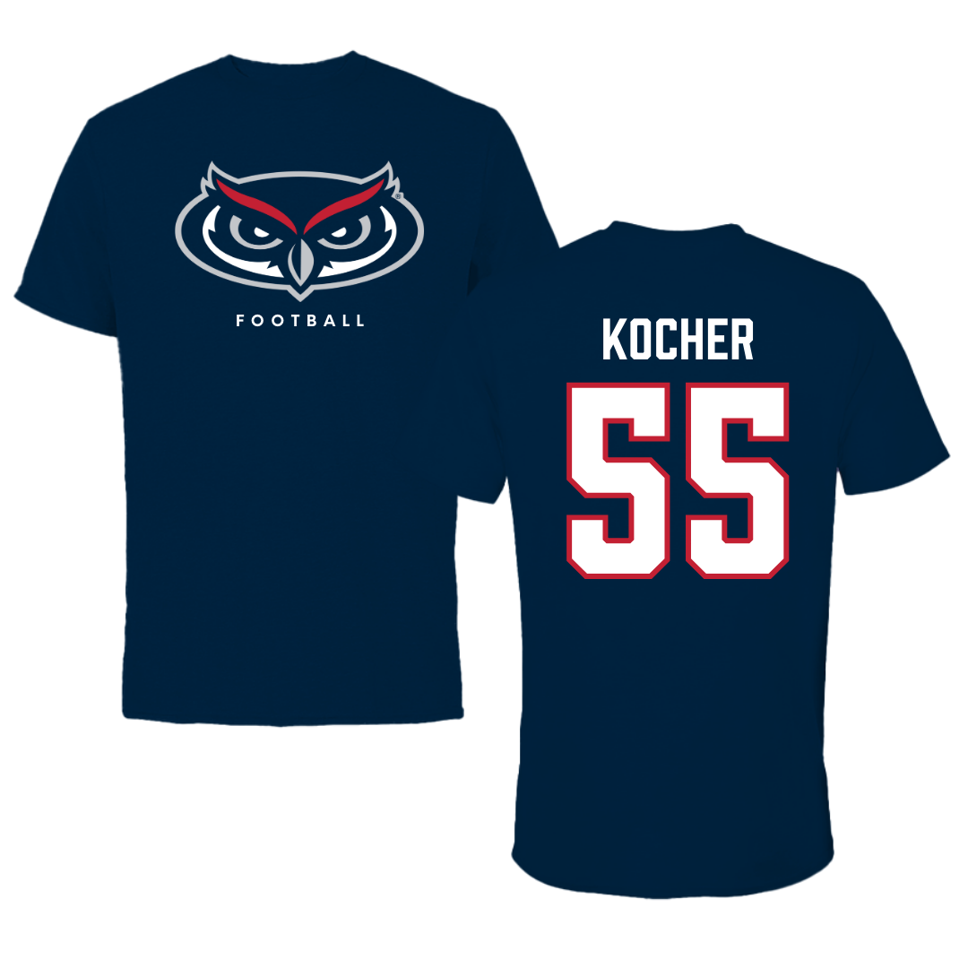 Florida Atlantic University Football Navy Mascot Performance Tee - #55 Alexander Kocher