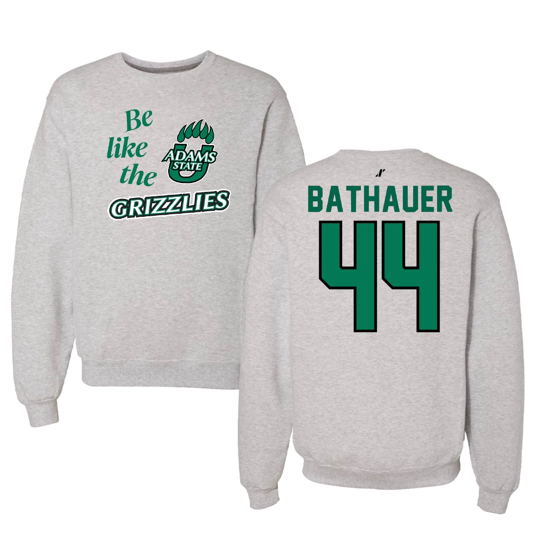 Adams State University Baseball Light Gray Be Like Us Crewneck - #44 Mike Bathauer