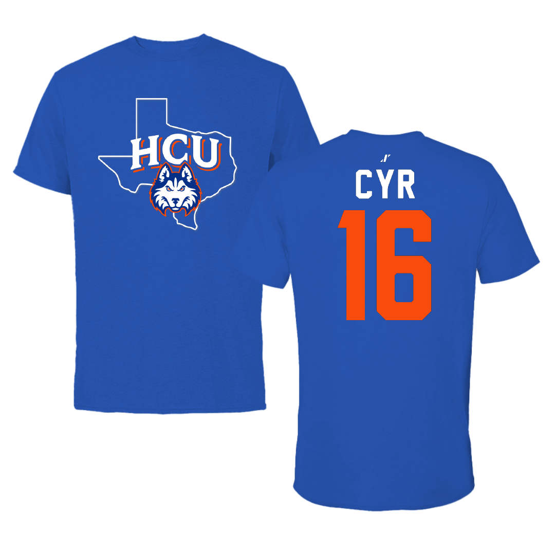 Houston Christian University Baseball Blue State Tee - #16 Jacob Cyr