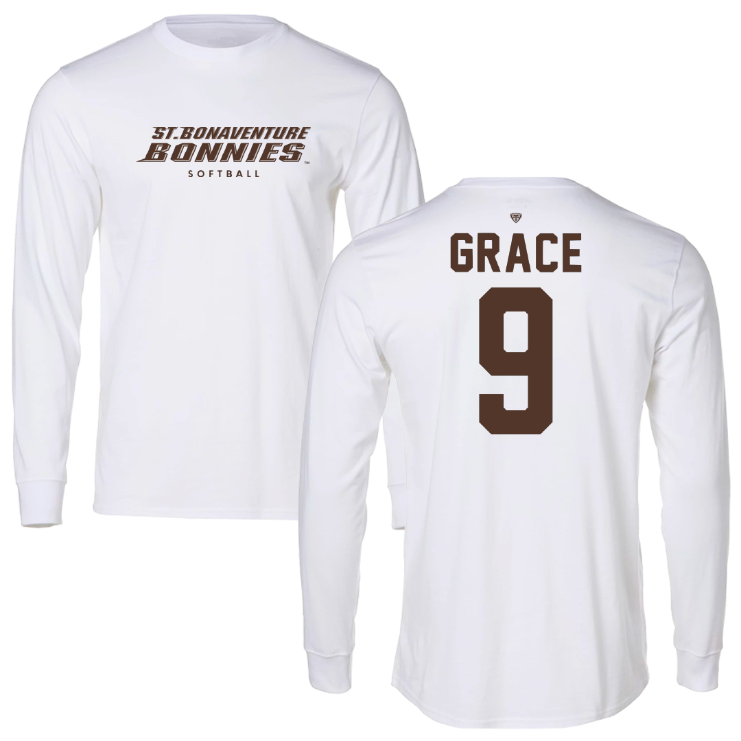 St. Bonaventure University Softball White Performance Long Sleeve - #9 Kaylee Grace