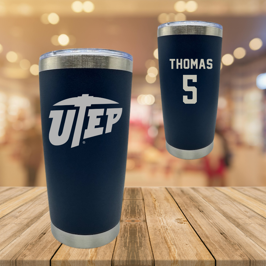 University of Texas at El Paso Football Navy Stainless Steel Tumbler - #5 Kam Thomas