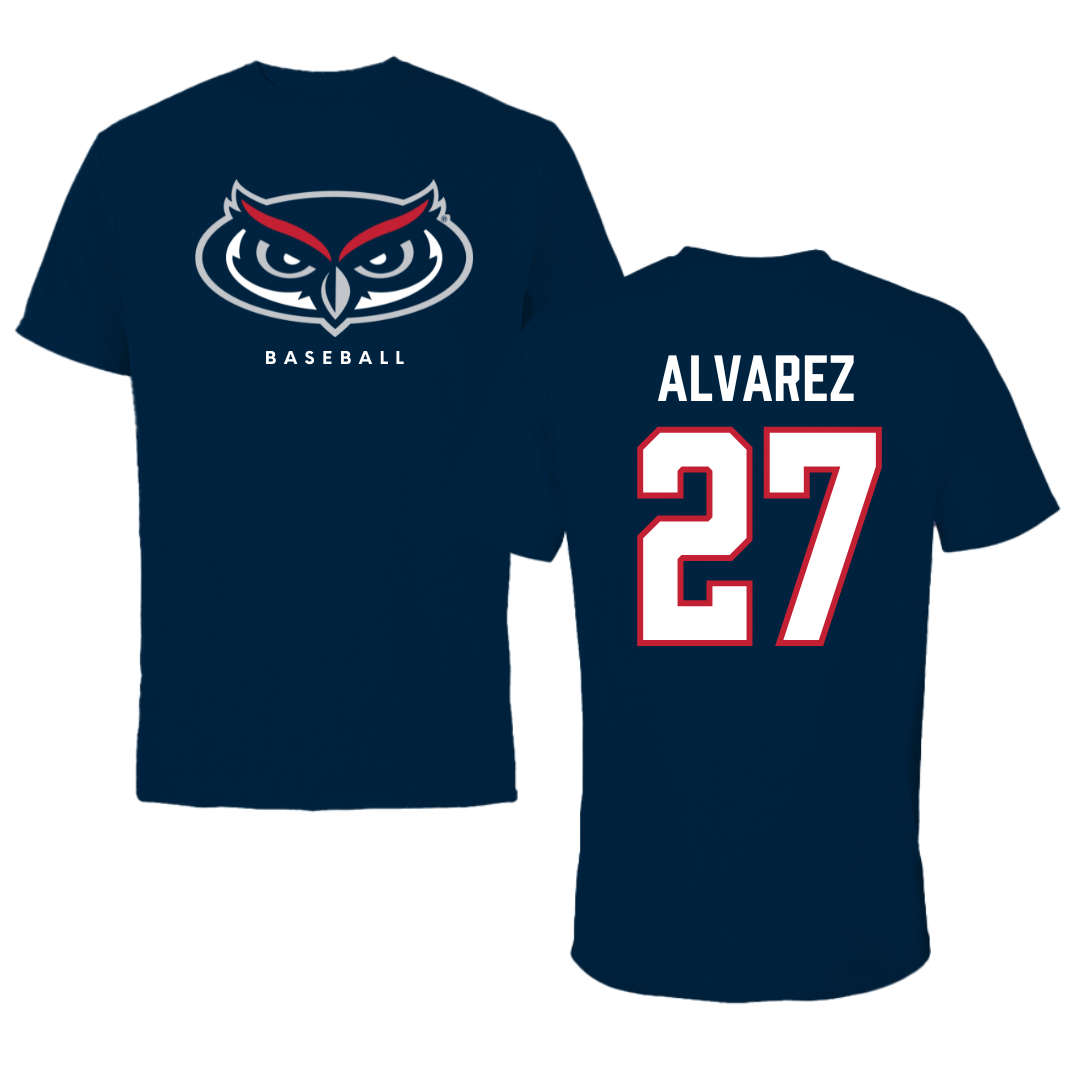 Florida Atlantic University Baseball Navy Mascot Tee - #27 David Alvarez