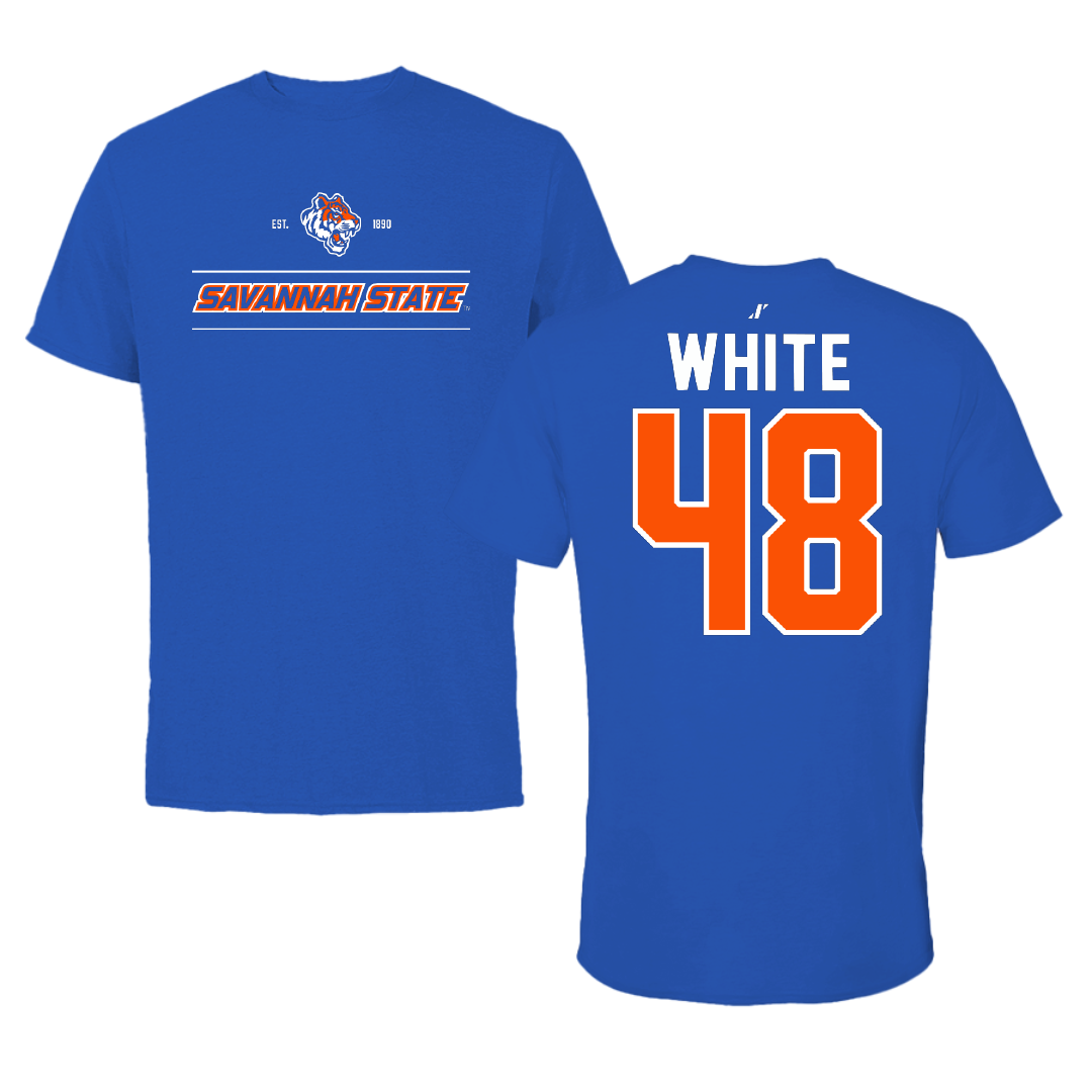 Savannah State University Football Blue General Tee - #48 Emmanuel White