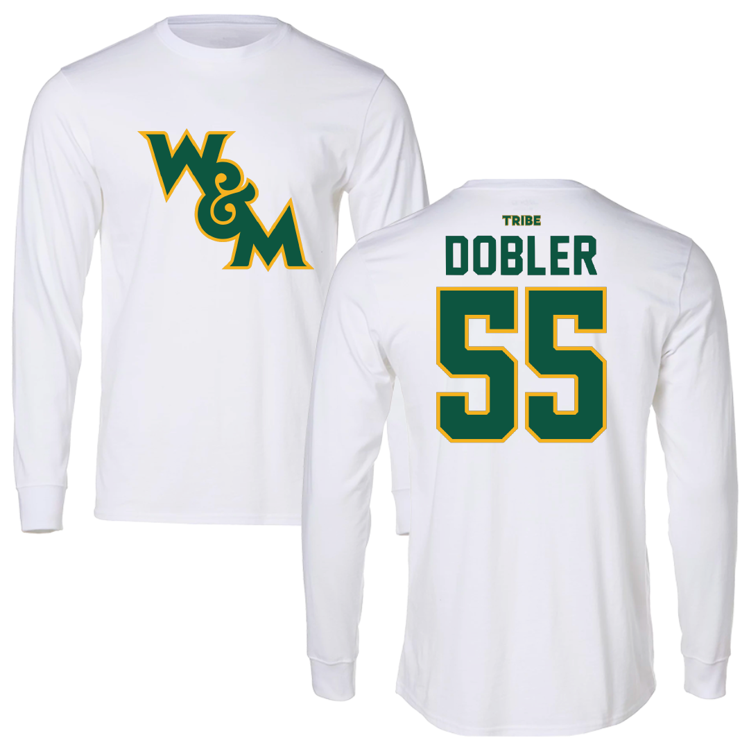 William & Mary Football White Performance Long Sleeve - #55 Clayton Dobler