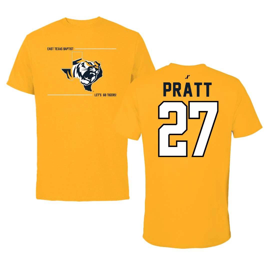 East Texas Baptist University Baseball Gold General Tee - #27 Daniel Pratt
