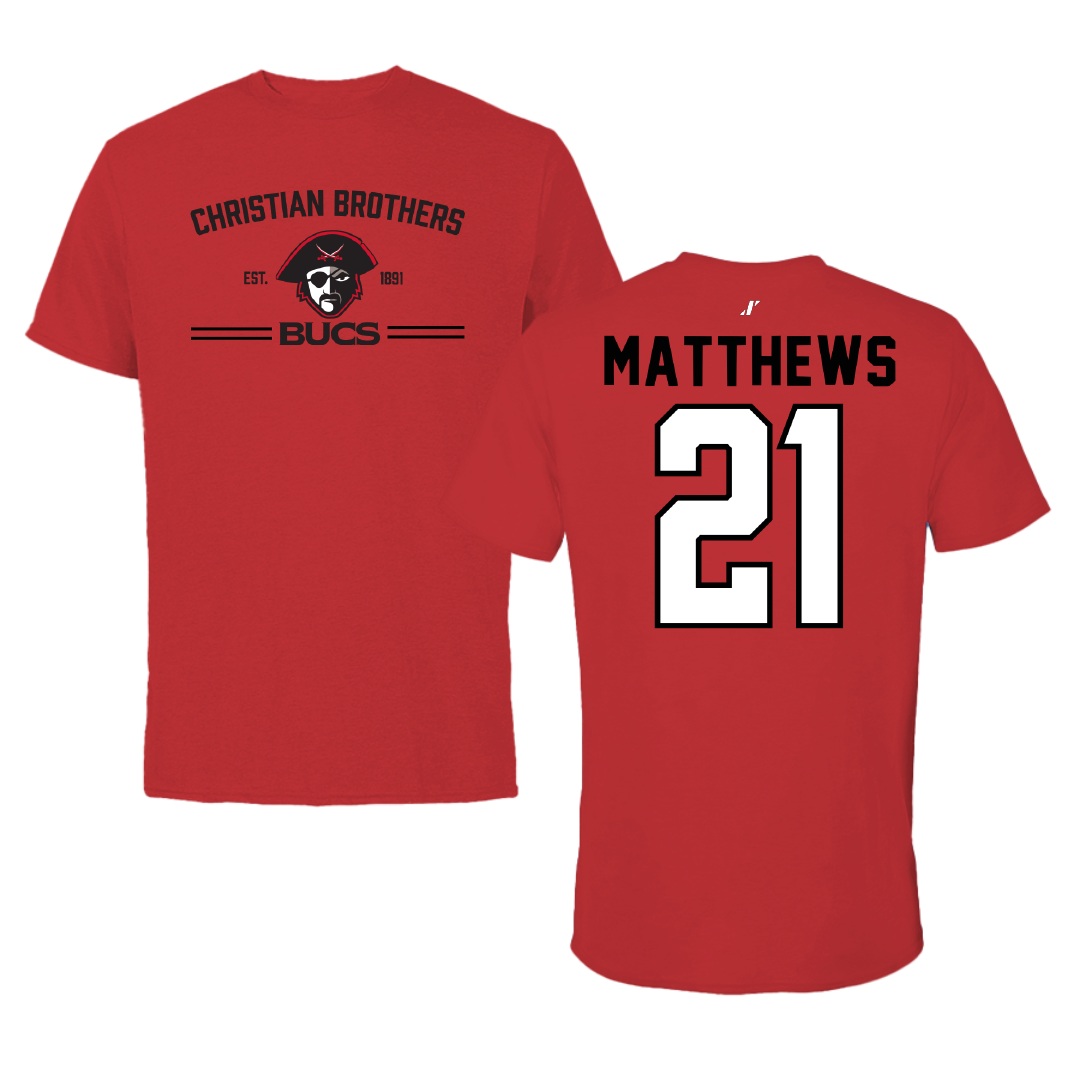 Christian Brothers University Baseball Red General Tee - #21 Shahkai Matthews