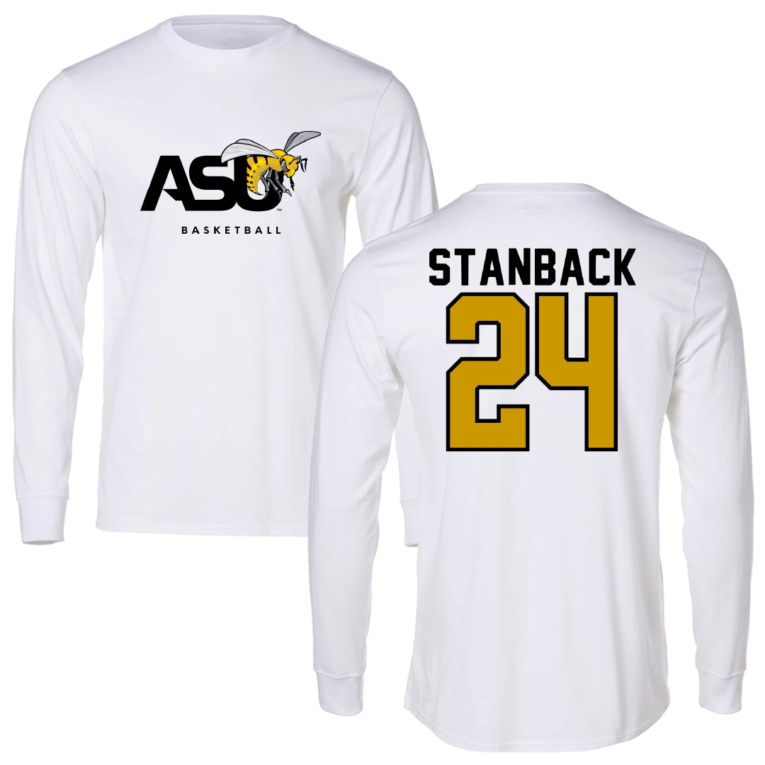 Alabama State University Basketball White Performance Long Sleeve - #24 Jerquarius Stanback