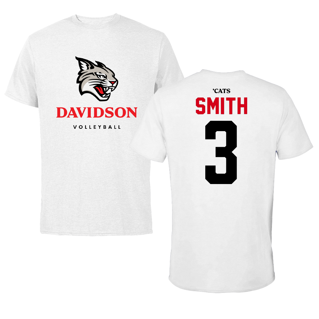 Davidson College Volleyball White Performance Tee - #3 Kinsey Smith