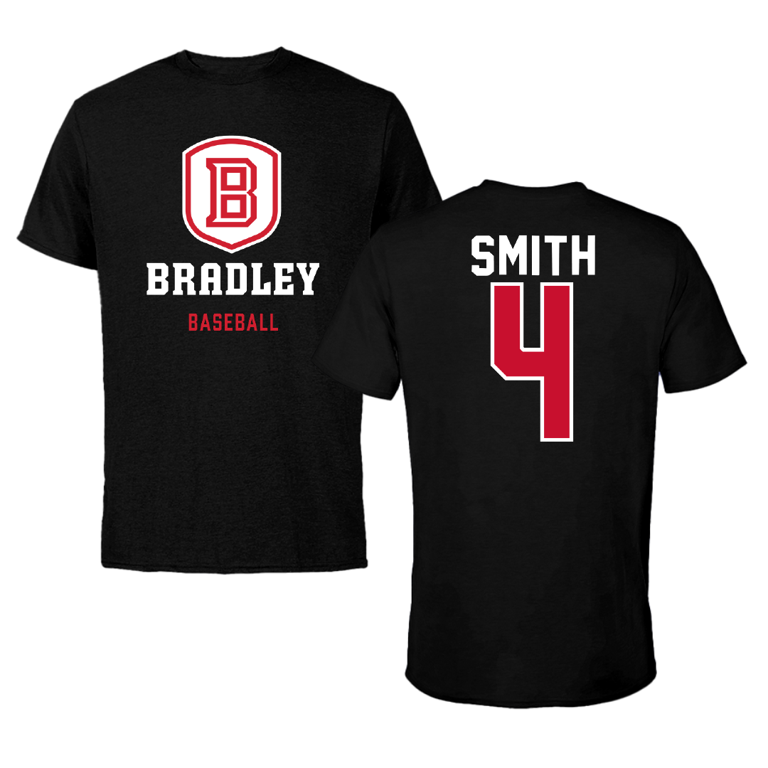 Bradley University Baseball Black Block Tee - #4 Jackson Smith