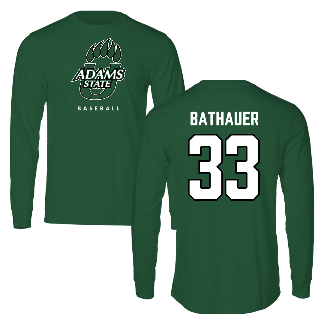 Adams State University Baseball Green Performance Long Sleeve - #33 Matt Bathauer