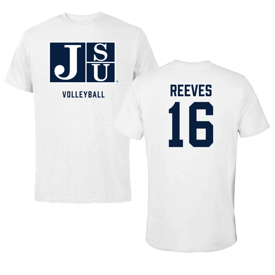 Jackson State University Volleyball White Performance Tee - #16 Maya Reeves