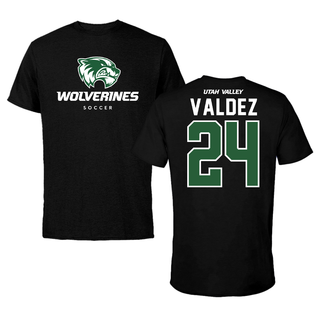 Utah Valley University Soccer Black Mascot Tee - #24 Austin Valdez
