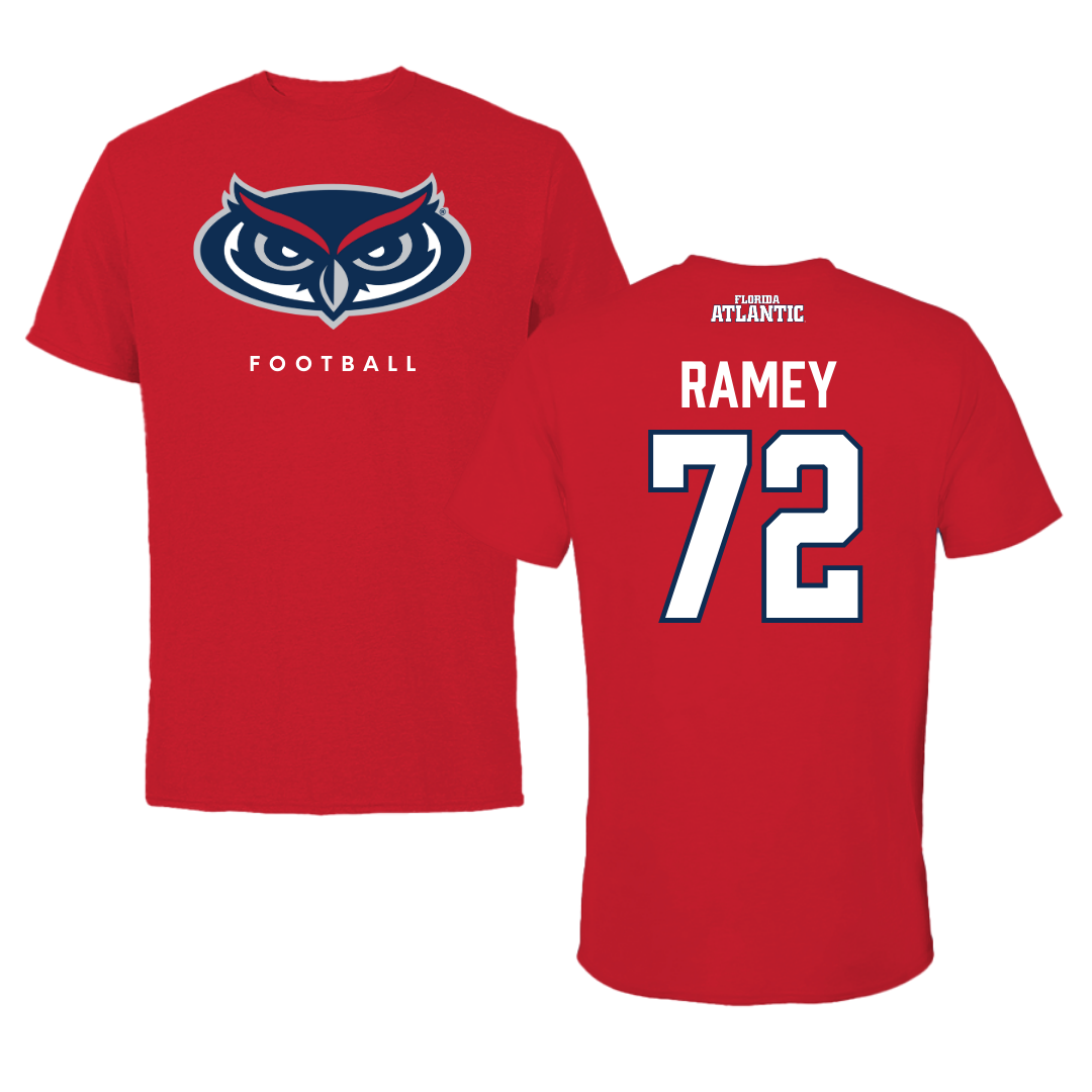Florida Atlantic University Football Red Jersey Performance Tee - #72 Brayden Ramey