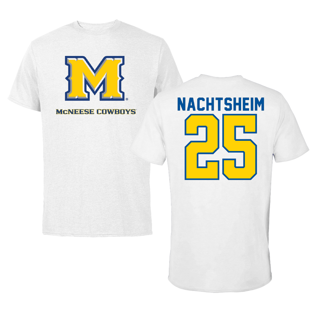 McNeese State University Baseball White Performance Tee - #25 Eric Nachtsheim