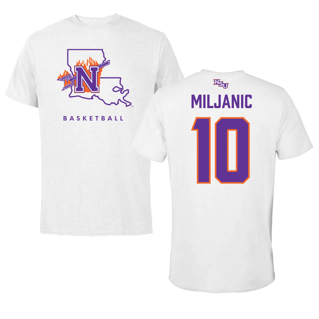 Northwestern State University Basketball White Performance Tee - #10 Ivona Miljanic
