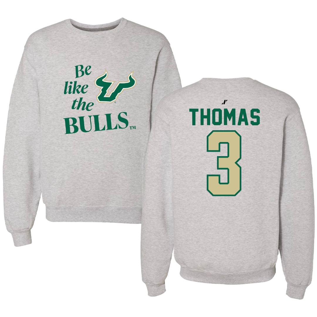 University of South Florida Volleyball Light Gray Be Like Us Crewneck - #3 Miya Thomas