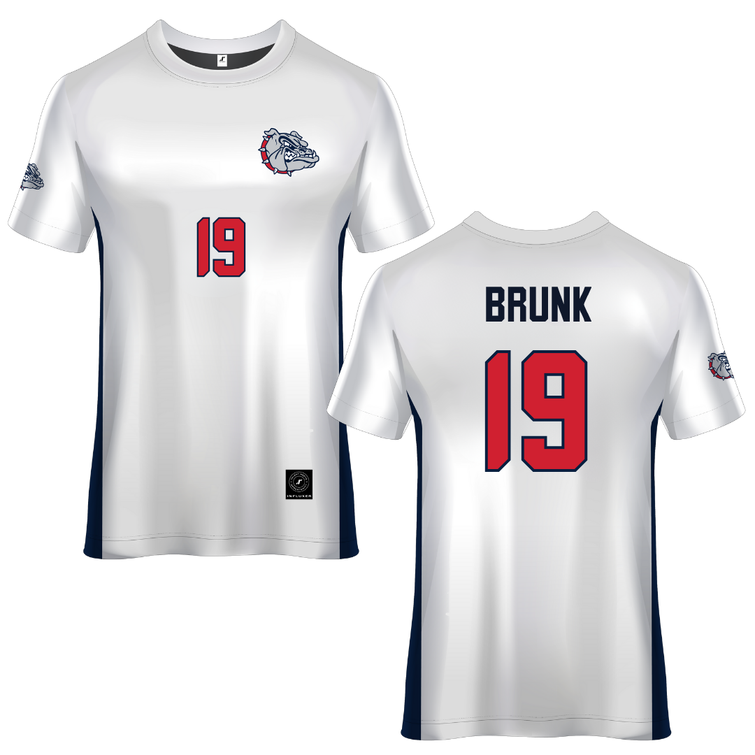 Gonzaga University White Soccer Jersey - #19 Hudson Brunk