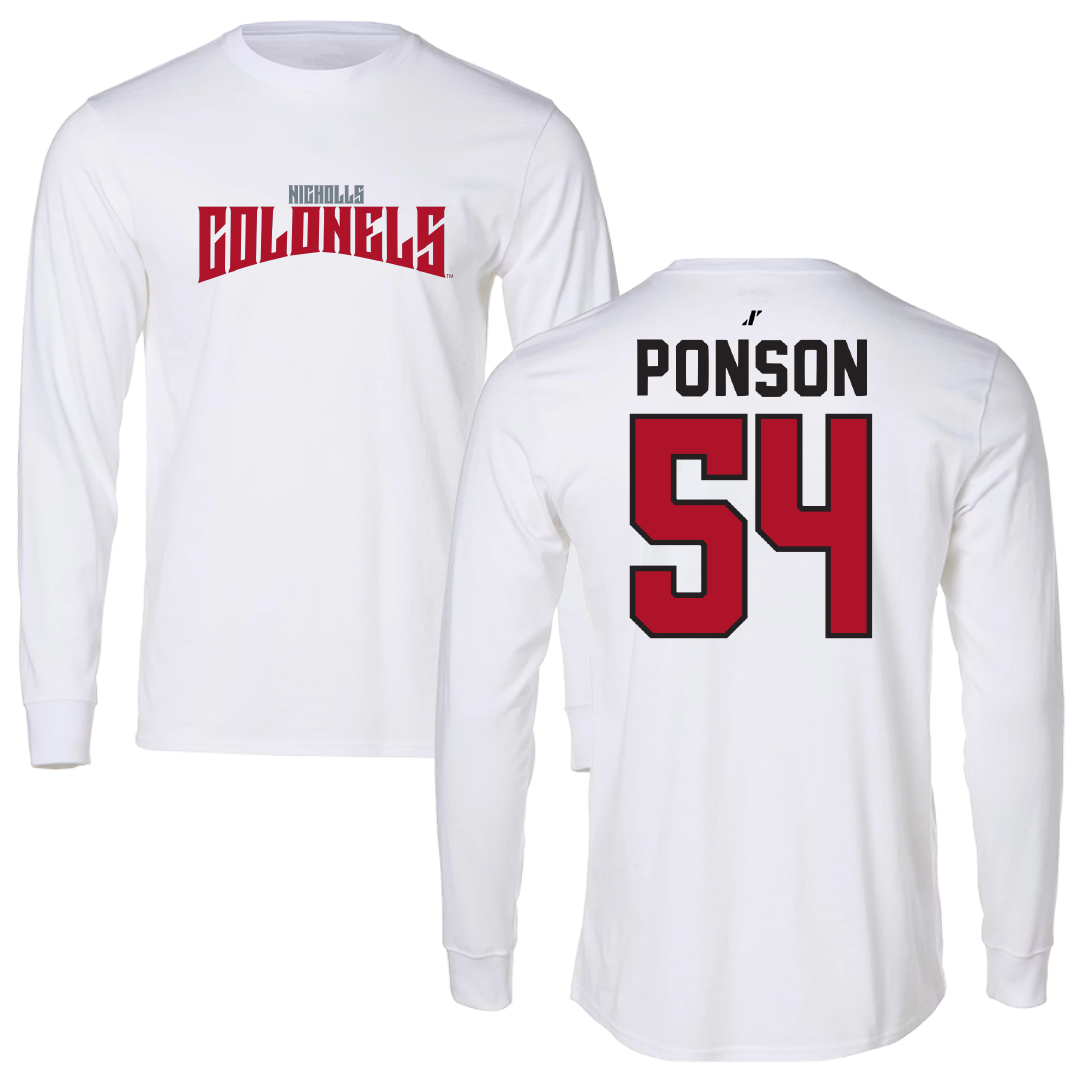 Nicholls State University Football White Classic Performance Long Sleeve - #54 Aaron Ponson
