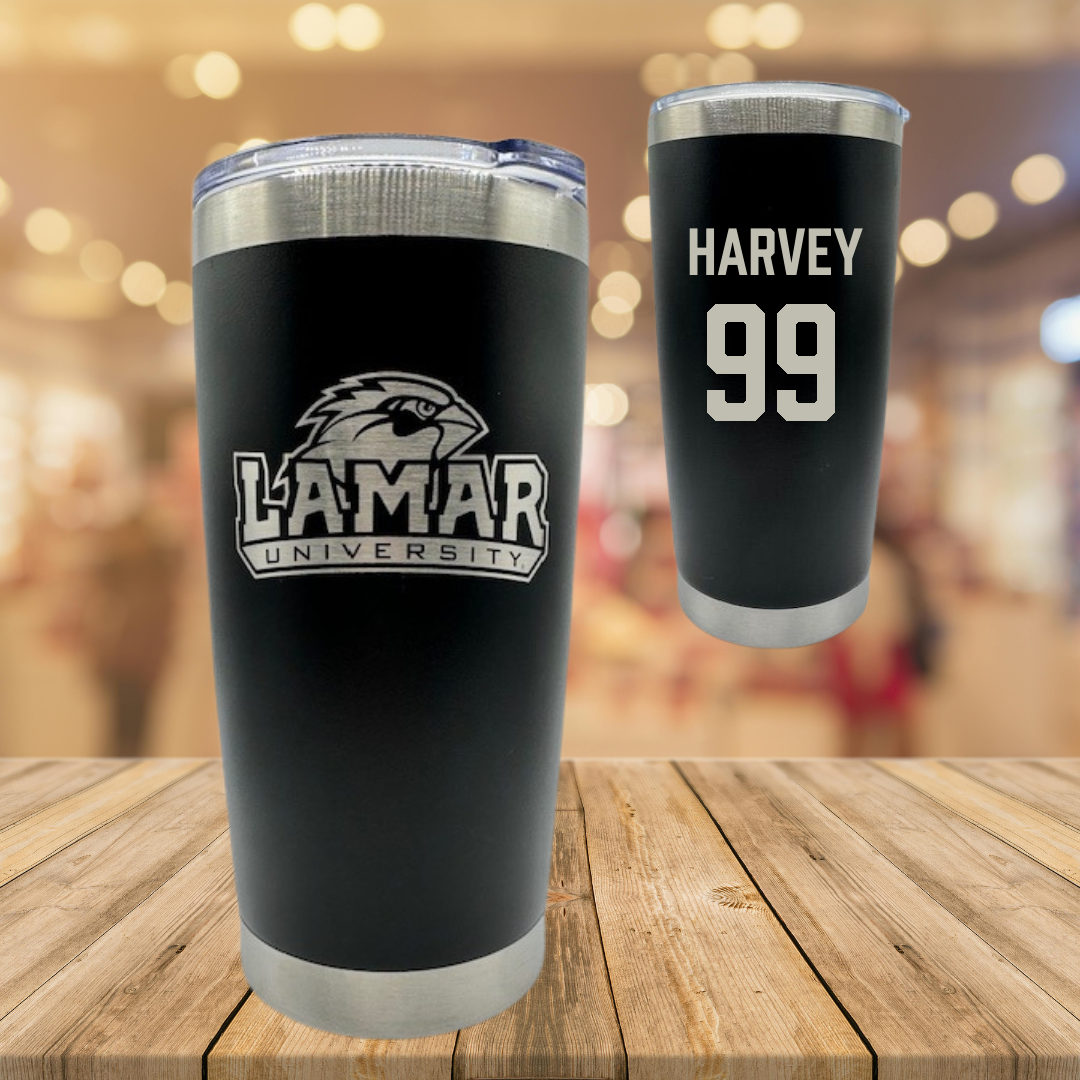 Lamar University Soccer Black Stainless Steel Tumbler - #99 Kamryn Harvey