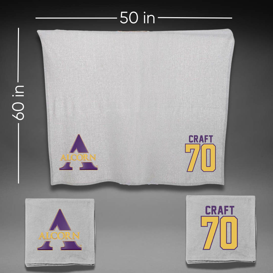Alcorn State University Football Gray Blanket - #70 Zyrus Craft