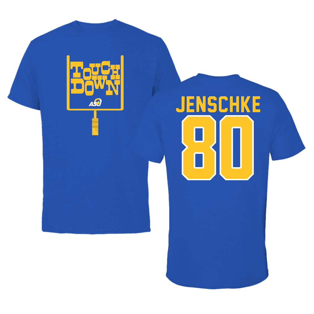 Angelo State University Football Blue Touchdown Tee - #80 Kade Jenschke