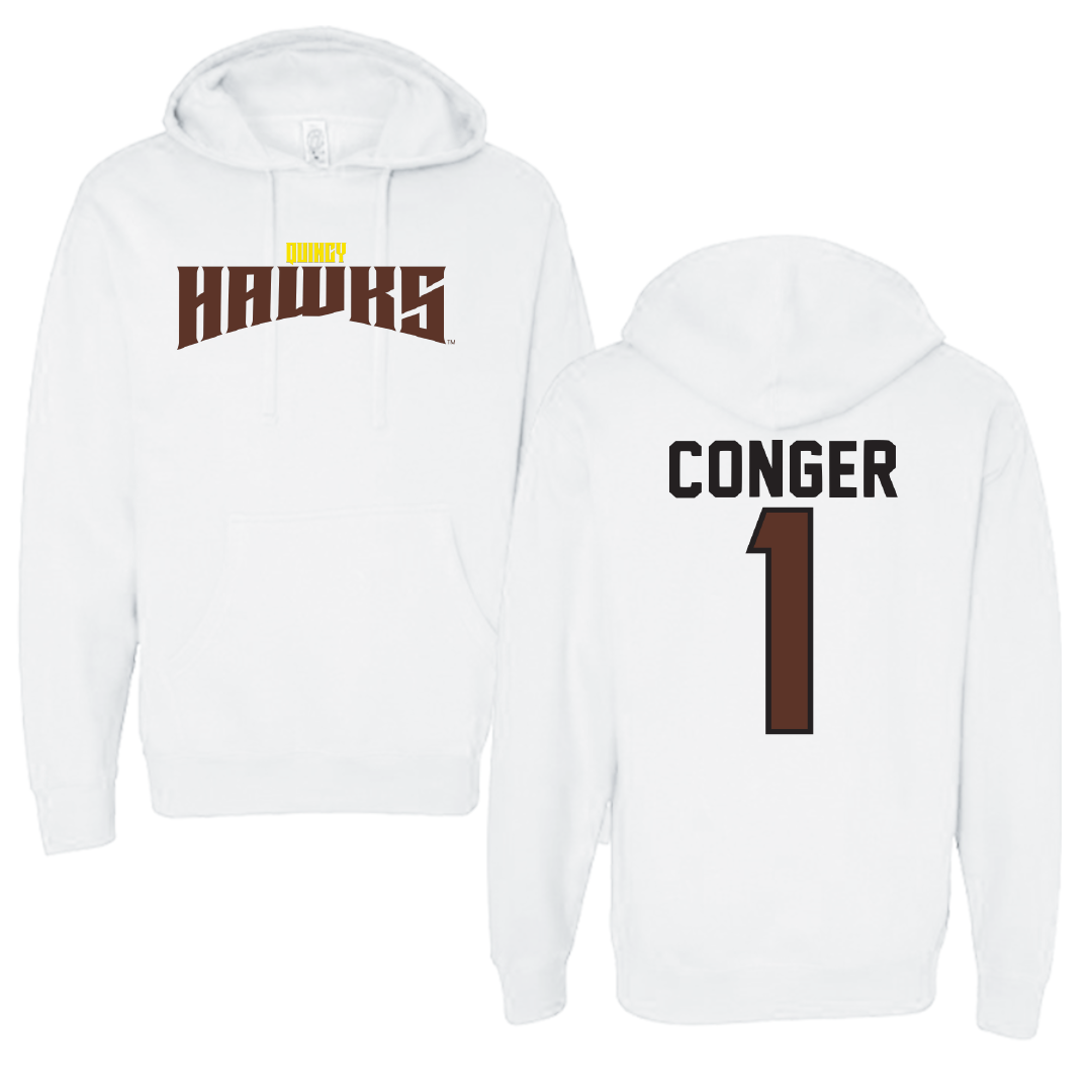 Quincy University Softball White Classic Hoodie - #1 Kaelyn Conger