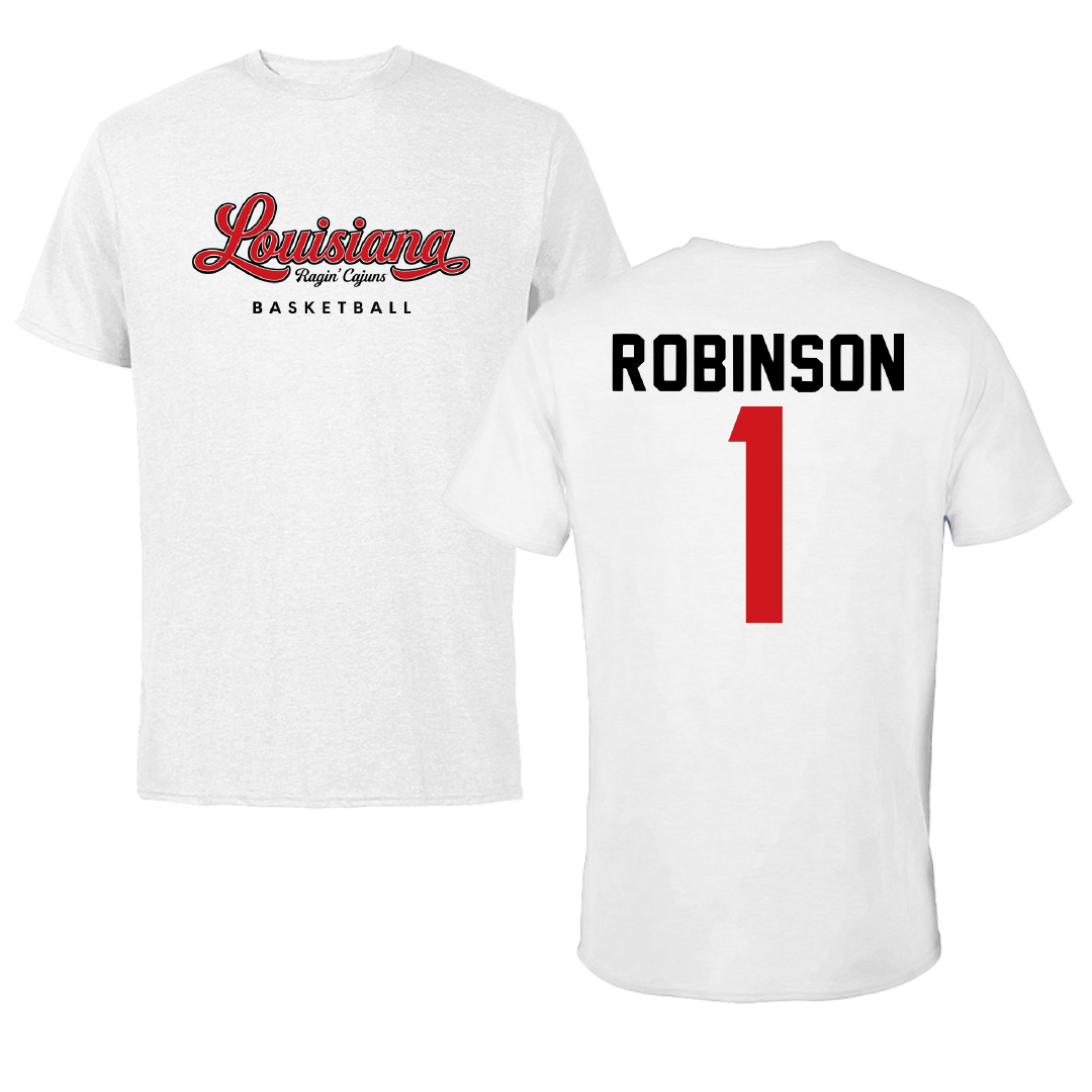 University of Louisiana at Lafayette Basketball White Performance Tee - #1 Tamiah Robinson