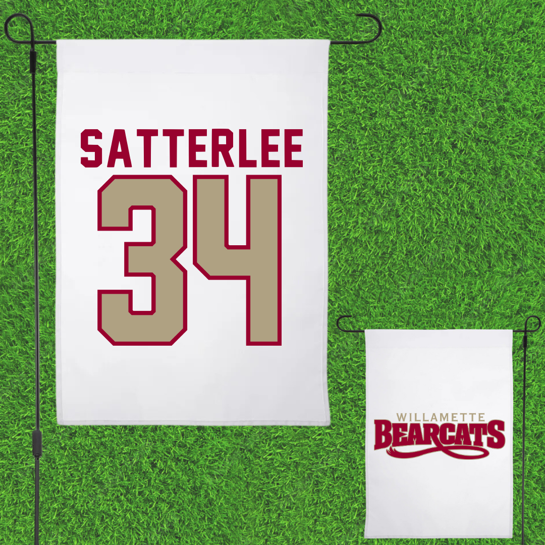 Willamette University Baseball White Garden Flag - #34 Benjamin Satterlee