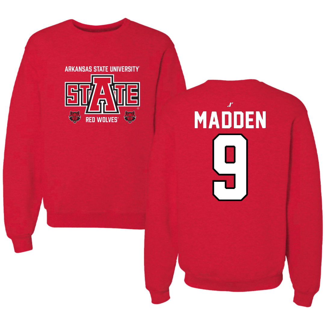 Arkansas State University Rugby Red General Crewneck - #9 Ned Madden