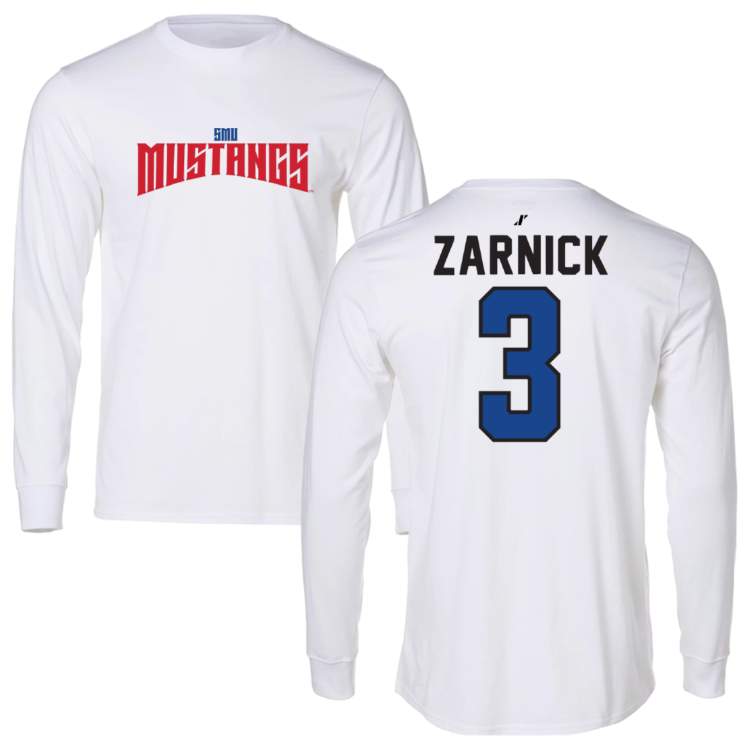 Southern Methodist University Soccer White Classic Long Sleeve - #3 Owen Zarnick