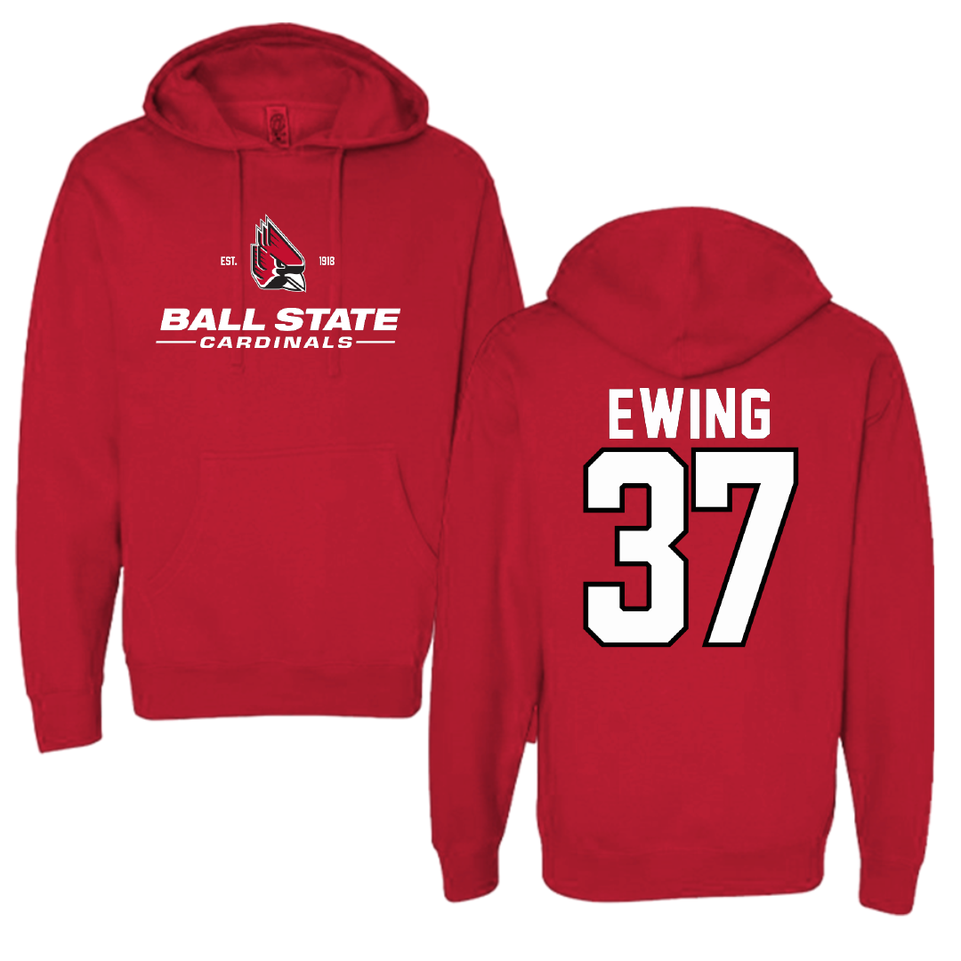 Ball State University Football Red General Hoodie - #37 Ayden Ewing