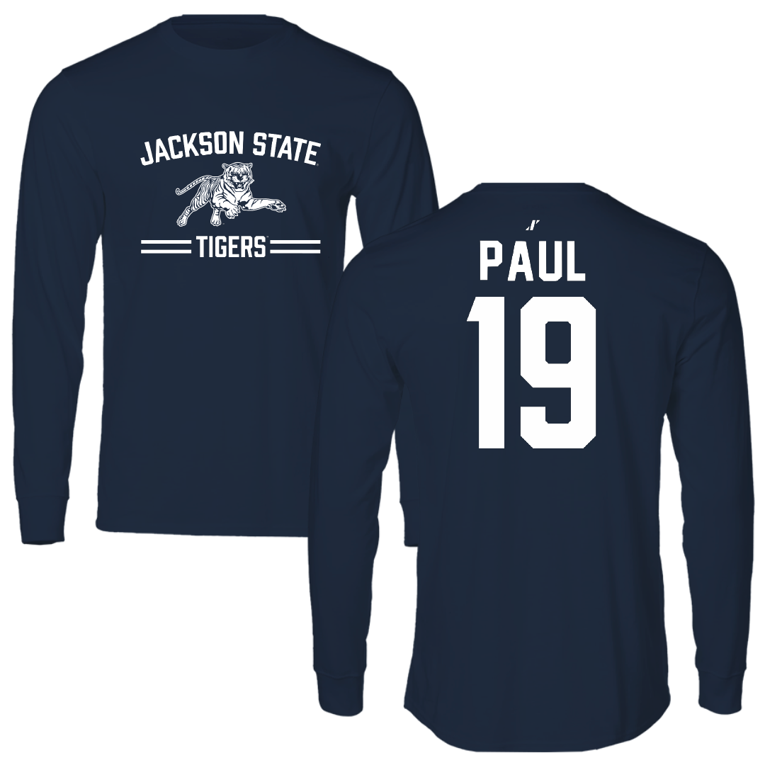 Jackson State University Football Navy General Performance Long Sleeve - #19 Kobe Paul