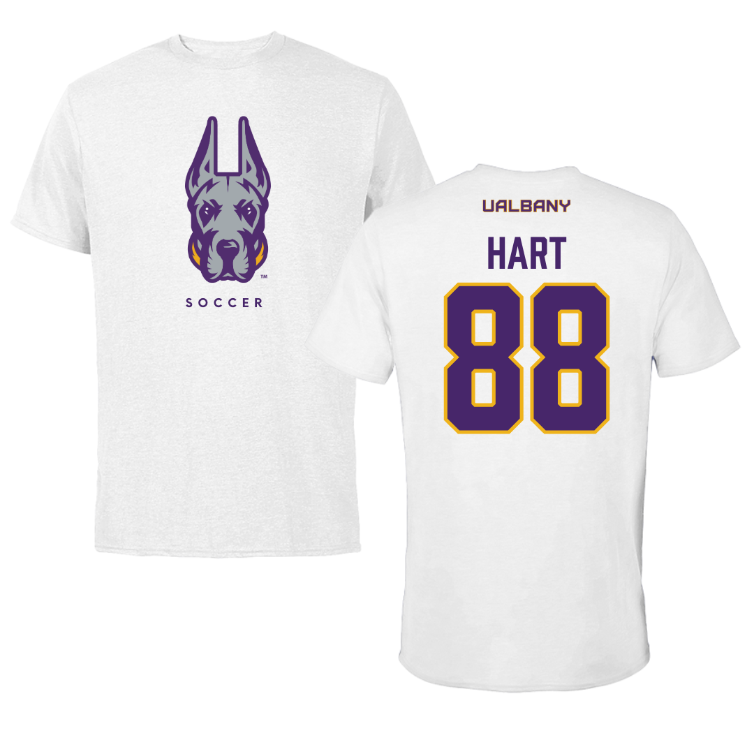 University at Albany Soccer White Mascot Tee - #88 Megan Hart