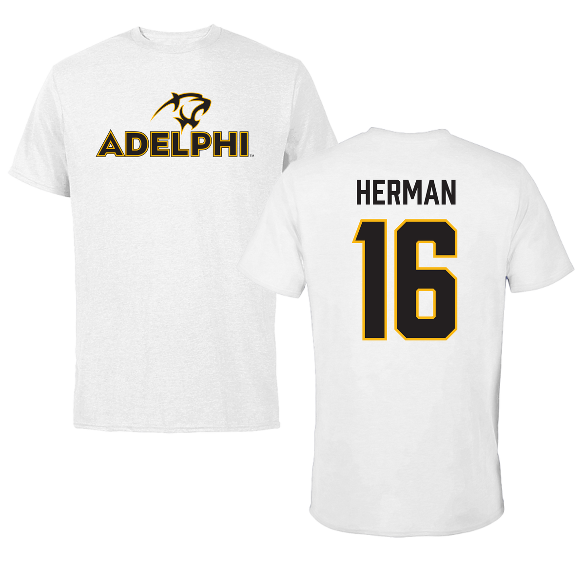 Adelphi University Soccer White Tee - #16 Ryan Herman