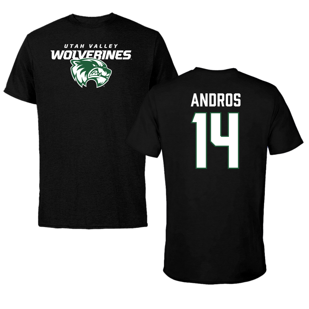 Utah Valley University Soccer Black Wolverines Performance Tee - #14 Mark Andros