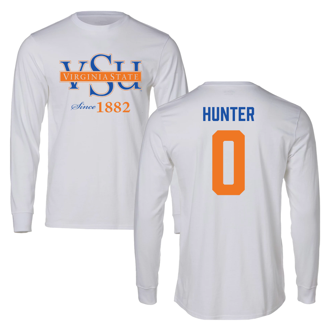 Virginia State University Football White Performance Long Sleeve - #0 Malik Hunter