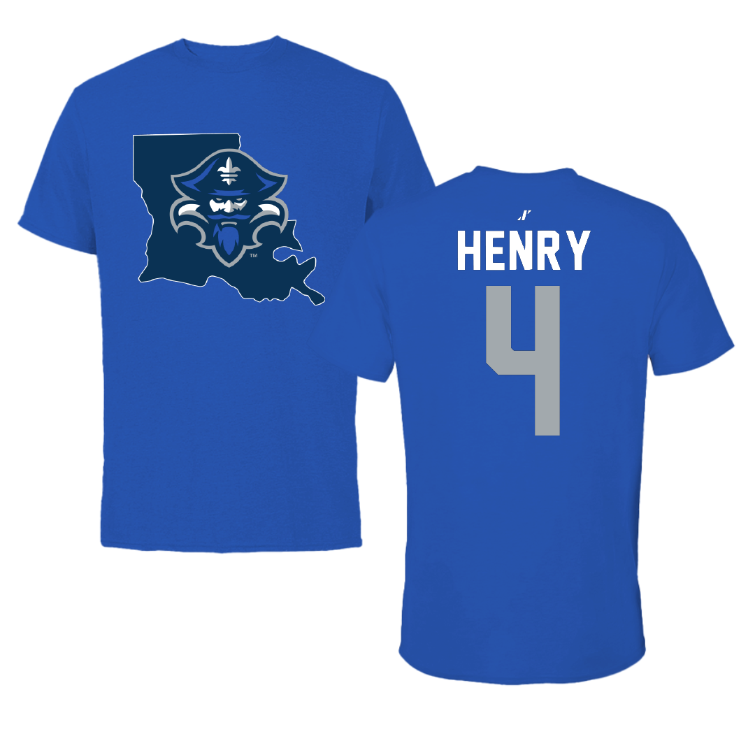 University of New Orleans Basketball Blue State Performance Tee - #4 Omarion Henry