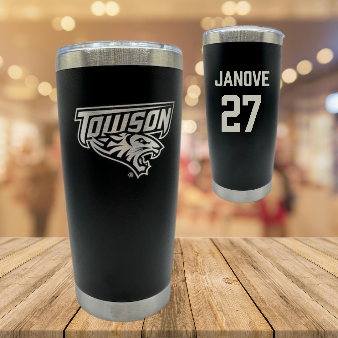 Towson University Baseball Black Stainless Steel Tumbler - #27 Josh Janove
