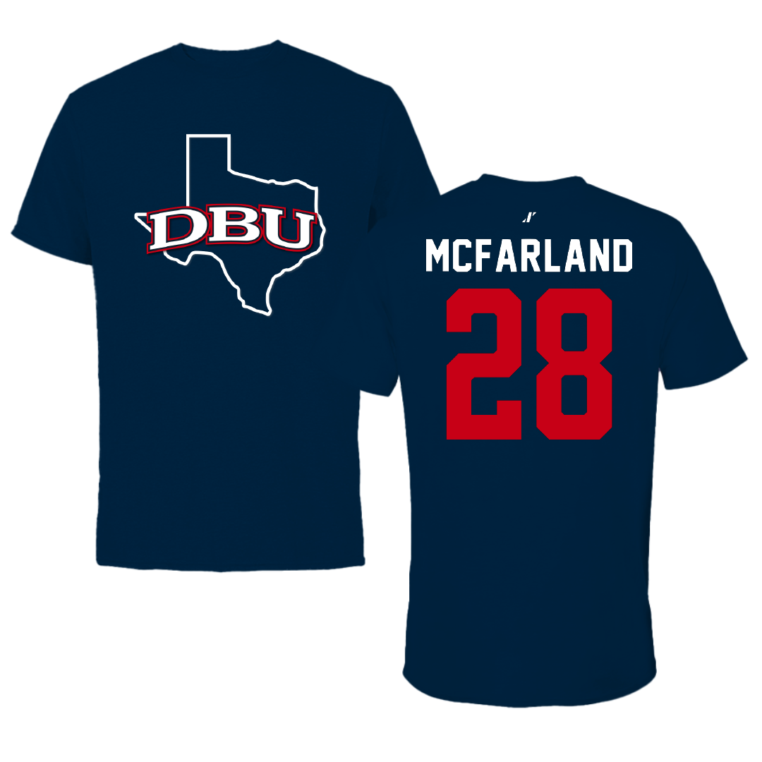 Dallas Baptist University Soccer Navy State Tee - #28 Riley McFarland