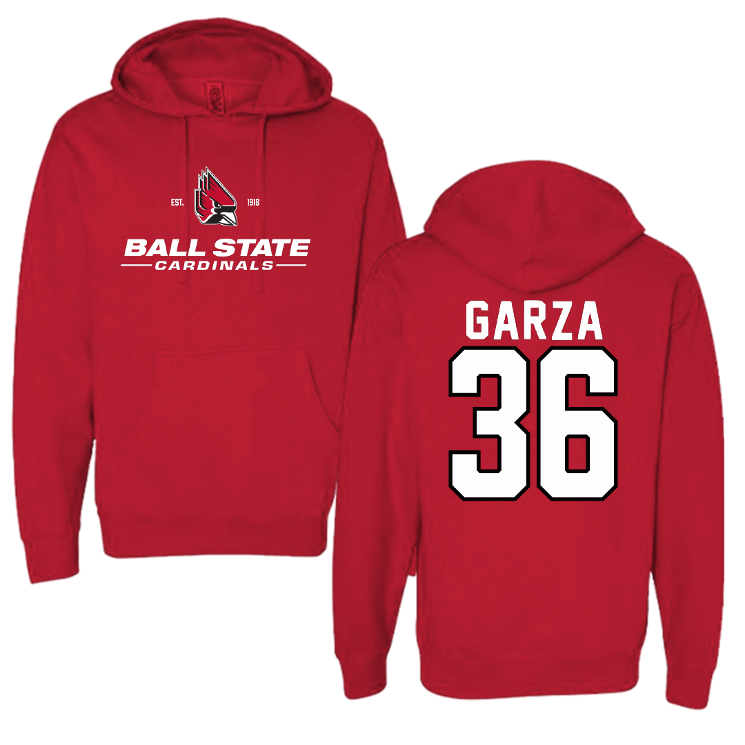 Ball State University Baseball Red General Hoodie - #36 Brendan Garza