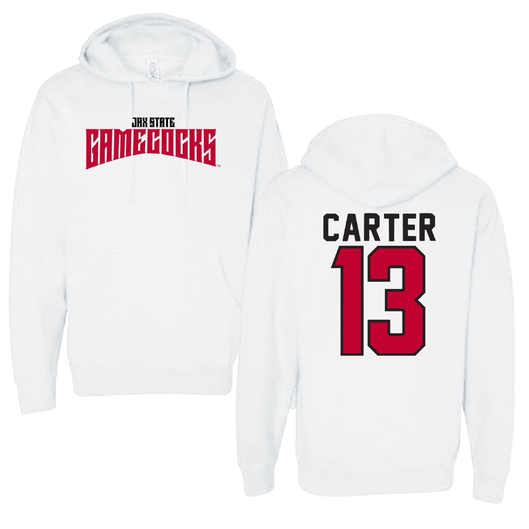 Jacksonville State University Football White Classics Hoodie - #13 Derek Carter